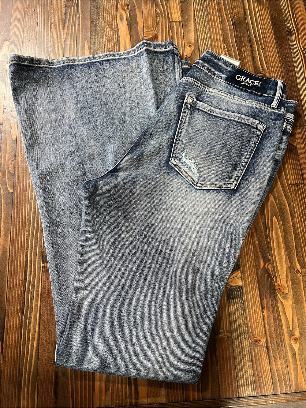 Grace in LA Women's Distressed Flare High Waisted Jeans 30x33